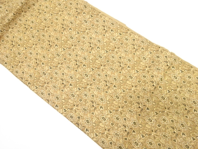 JAPANESE KIMONO / ANTIQUE NAGOYA OBI / SILK / WOVEN FLOWER CREST ARABESQUE